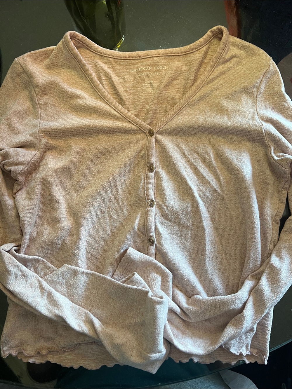 American Eagle Outfitters Mauve Button-Front V-Neck Knit Top
